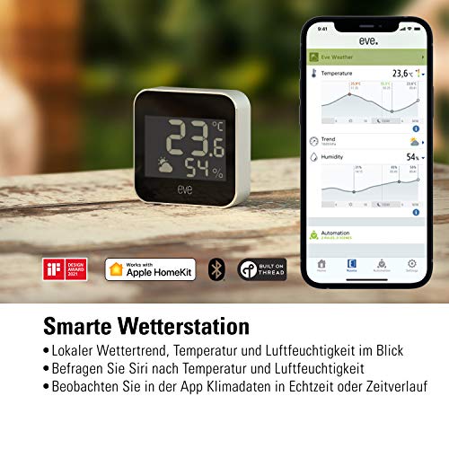 Eve Weather (Apple Home) – Smarte Wetterstation, digitales Thermometer & Hygrometer mit Wettertrend-Anzeige, Luftfeuchtigkeit und Luftdruck, IPX4-Wasserbeständigkeit, Display, kabellos, Thread – Bild 2