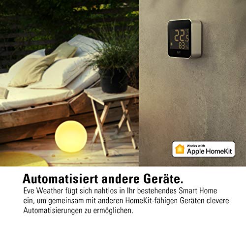 Eve Weather (Apple Home) – Smarte Wetterstation, digitales Thermometer & Hygrometer mit Wettertrend-Anzeige, Luftfeuchtigkeit und Luftdruck, IPX4-Wasserbeständigkeit, Display, kabellos, Thread – Bild 7