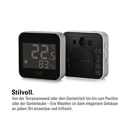 Eve Weather (Apple Home) – Smarte Wetterstation, digitales Thermometer & Hygrometer mit Wettertrend-Anzeige, Luftfeuchtigkeit und Luftdruck, IPX4-Wasserbeständigkeit, Display, kabellos, Thread – Bild 8