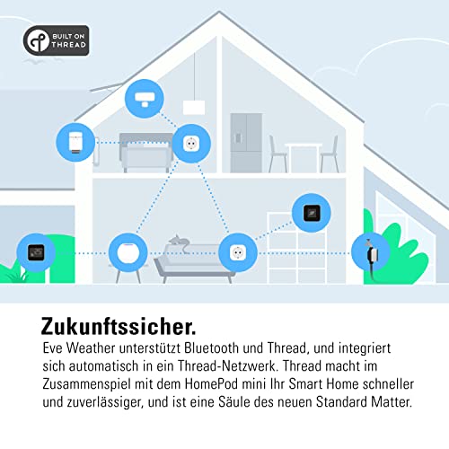 Eve Weather (Apple Home) – Smarte Wetterstation, digitales Thermometer & Hygrometer mit Wettertrend-Anzeige, Luftfeuchtigkeit und Luftdruck, IPX4-Wasserbeständigkeit, Display, kabellos, Thread – Bild 9