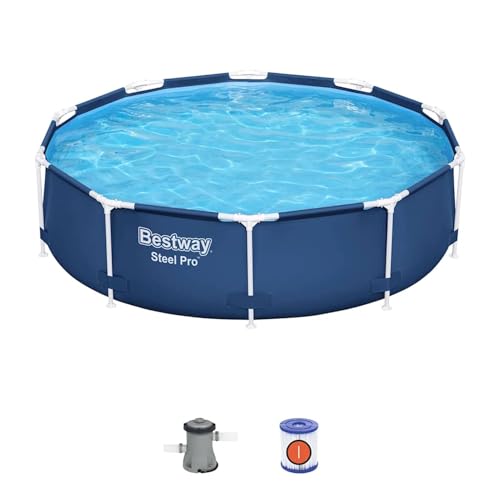 Homgoday Stahl-Pro-Schwimmbecken 305x76 cm - Blau - Mit Ablassventil und Unterwasser-Reparaturflicken Model93788 – Bild 2