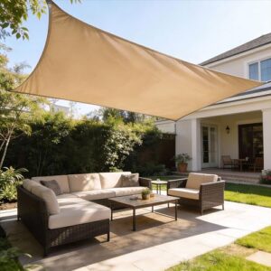 HAIKUS Sonnensegel Wasserdicht Rechteckig 3x6m Sonnenschutz Wasserabweisend Premium PES Polyester mit UV Schutz für Balkon Garten Terrasse Sand