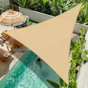 COOL AREA Sonnensegel Wasserdicht Dreieckig 6x6x6m Sonnenschutz 95% UV Schutz Windschutz,Wasserabweisend Segel Geeignet für Außenbereiche wie Garten Balkon Terrasse-Sand