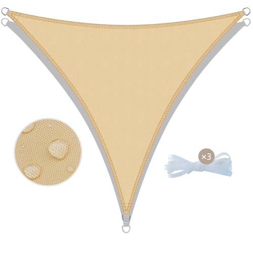 COOL AREA Sonnensegel Wasserdicht Dreieckig 6x6x6m Sonnenschutz 95% UV Schutz Windschutz,Wasserabweisend Segel Geeignet für Außenbereiche wie Garten Balkon Terrasse-Sand – Bild 2