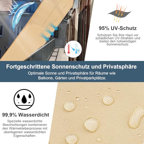 COOL AREA Sonnensegel Wasserdicht Dreieckig 6x6x6m Sonnenschutz 95% UV Schutz Windschutz,Wasserabweisend Segel Geeignet für Außenbereiche wie Garten Balkon Terrasse-Sand – Bild 3