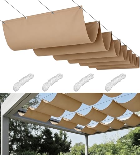 Sonnensegel Einziehbares mit Ösen 2x4M Verstellbar Welle Schattenabdeckung Segeltuch Markise Wasserdicht Sonnenschutz UV-Schutz für Outdoor Pergola Garten Balkon Terrasse Khaki