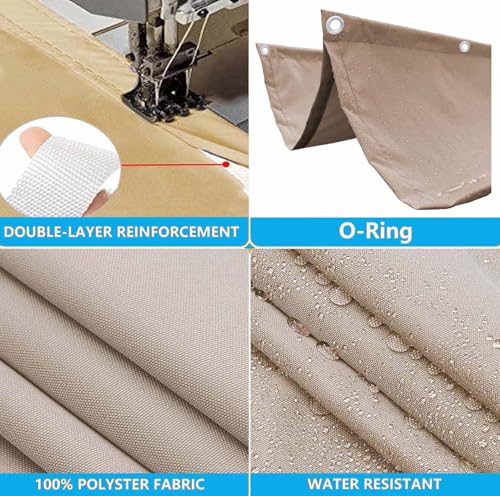 Sonnensegel Einziehbares mit Ösen 2x4M Verstellbar Welle Schattenabdeckung Segeltuch Markise Wasserdicht Sonnenschutz UV-Schutz für Outdoor Pergola Garten Balkon Terrasse Khaki – Bild 3