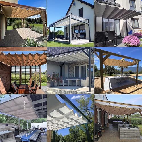 Sonnensegel Einziehbares mit Ösen 2x4M Verstellbar Welle Schattenabdeckung Segeltuch Markise Wasserdicht Sonnenschutz UV-Schutz für Outdoor Pergola Garten Balkon Terrasse Khaki – Bild 6