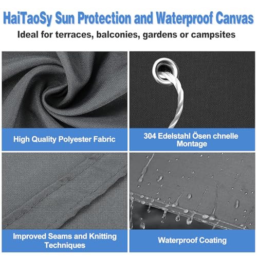 Sonnensegel Rechteckig, Balkonumrandung 95% UV Schutz, Wasserdicht markisenstoff, Quadrat PES Polyester Sonnenschutz, für Balkon Terrasse Schwimmbad überdachung Dunkelgrau 2.5x5M – Bild 3
