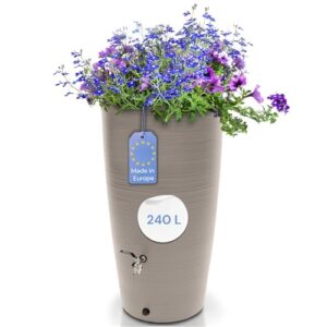 YourCasa Regentonne 240 Liter [Aquasplash] Messing Wasserhahn & Deckel - Regenfass Frostsicher aus Kunststoff - Regenwassertonne - Regenwassertank Garten Wassertank Regensammler Wasserfass (Creme)