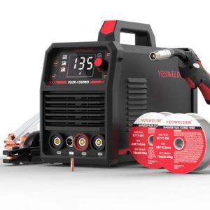 YESWELDER 135Amp MIG Fülldraht Schweißgerät ohne Gas, 230V Flux MIG/Lift TIG/Stick 3-in-1 Fülldrahtschweißgerät LED Digitalanzeige Schweißgerät mit 2 Spulen Fülldraht