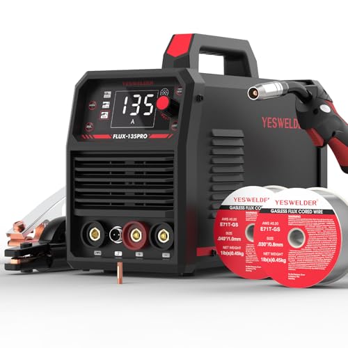 YESWELDER 135Amp MIG Fülldraht Schweißgerät ohne Gas, 230V Flux MIG/Lift TIG/Stick 3-in-1 Fülldrahtschweißgerät LED Digitalanzeige Schweißgerät mit 2 Spulen Fülldraht