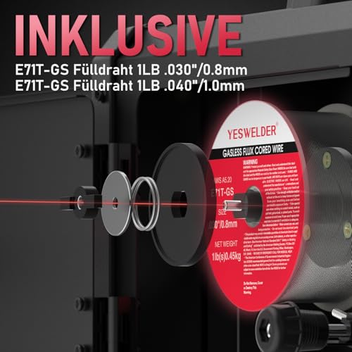 YESWELDER 135Amp MIG Fülldraht Schweißgerät ohne Gas, 230V Flux MIG/Lift TIG/Stick 3-in-1 Fülldrahtschweißgerät LED Digitalanzeige Schweißgerät mit 2 Spulen Fülldraht – Bild 4