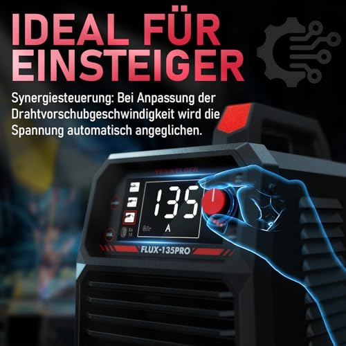 YESWELDER 135Amp MIG Fülldraht Schweißgerät ohne Gas, 230V Flux MIG/Lift TIG/Stick 3-in-1 Fülldrahtschweißgerät LED Digitalanzeige Schweißgerät mit 2 Spulen Fülldraht – Bild 5