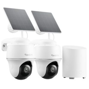 Reolink 2K Überwachungskamera Aussen Solar Akku – 2 Cam-Kit & Home Hub, Pan Tilt, KI-Erkennung, 64GB lokaler Speicher, Fernzugriff, 2-Wege-Audio, Home Hub Mini mit 2X Argus PT Lite Solarpanel Lite
