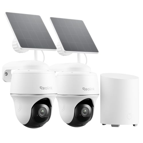 Reolink 2K Überwachungskamera Aussen Solar Akku – 2 Cam-Kit & Home Hub, Pan Tilt, KI-Erkennung, 64GB lokaler Speicher, Fernzugriff, 2-Wege-Audio, Home Hub Mini mit 2X Argus PT Lite Solarpanel Lite