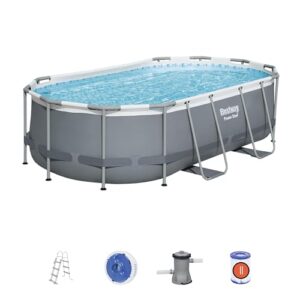 Bestway Power Steel Frame Pool Set, oval, grau, 424 x 250 x 100 cm
