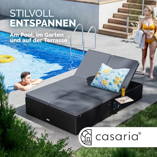 Casaria® Sonnenliege 2 Personen mit Klapptisch Gartenliege 7cm Auflagen Wetterfest 400kg Belastbar Liegestuhl Verstellbar Schwarz Anthrazit 200x115cm – Bild 4