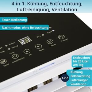 Alternative view of Könighaus Smarte Mobile Klimaanlage | Schnell & Leise & Effizient (A) | 4-in-1: Kühlung Entfeuchter Ventilator Luftreiniger | mit Fernbedienung | 9000 BTU (2,6 kW) | 24 h Timer, Sleep-Mode