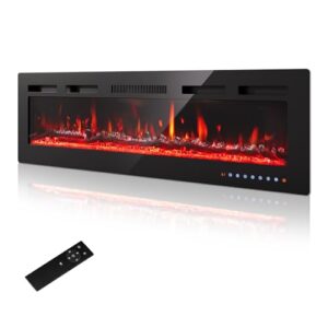 PURFINO 60"/152cm Elektrokamin Wandkamin - Einstellbare 12 Farben LED Flamme & Knistereffekt, 900W/1500W Elektro Kamin mit Heizung und 15-30°C Thermostat, Intuitiver Touchscreen & Fernbedienung