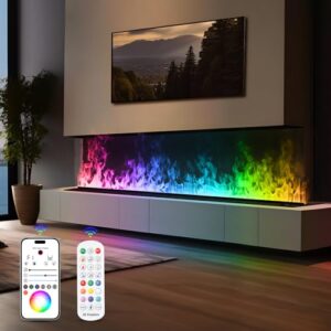 Mexhom Wasserdampf-Kamin, eingebauter elektrischer Kamin, 9-Farbiger 3D-Flammeneffekt, automatische/manuelle Wasserversorgung, APP-Fernbedienung [150cm] unbeheizt