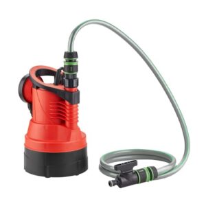 T.I.P. Regenfass-Tauchdruckpumpe DIO 85/10 flex Effiziente Gartenpumpe 350 W 5.000 l/h Integriertes Filtergitter Inkl. Schlauch Absperrhahn Schnellkupplung