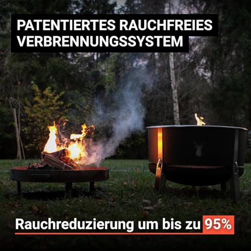 Masuria Rauchfreie Feuerschale 80cm⌀ Alpha 800 - Patentierte Rauchreduzierung bis zu 95% - Hergestellt in EU - Premium Feuertonne aus Edelstahl - Verstellbare Beine - große Ascheschublade - Silber – Bild 3
