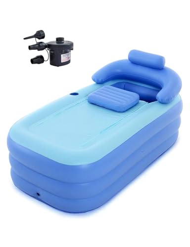 Five liters Aufblasbare Badewanne für Erwachsene - Badewanne aufblasbar. Elektropumpe - Stabile 3-Kammer Faltwanne für Garten, Balkon, Camping & Indoor