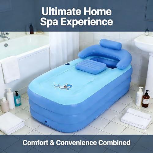 Five liters Aufblasbare Badewanne für Erwachsene - Badewanne aufblasbar. Elektropumpe - Stabile 3-Kammer Faltwanne für Garten, Balkon, Camping & Indoor – Bild 3