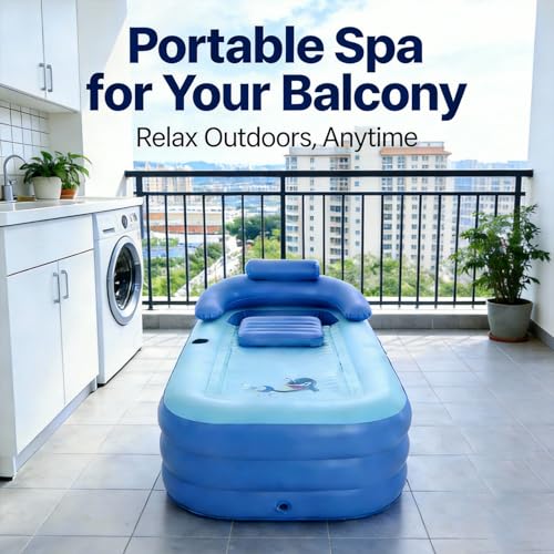 Five liters Aufblasbare Badewanne für Erwachsene - Badewanne aufblasbar. Elektropumpe - Stabile 3-Kammer Faltwanne für Garten, Balkon, Camping & Indoor – Bild 5