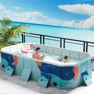 YXFAZPP Faltbarer Pool, zusammenklappbarer Pool, 5 Schichten, verdickt, robust, langlebig, tragbare Badewanne, Aufblasen, schnelle Entwässerung, Planschbecken (295 * 165 * 55cm)