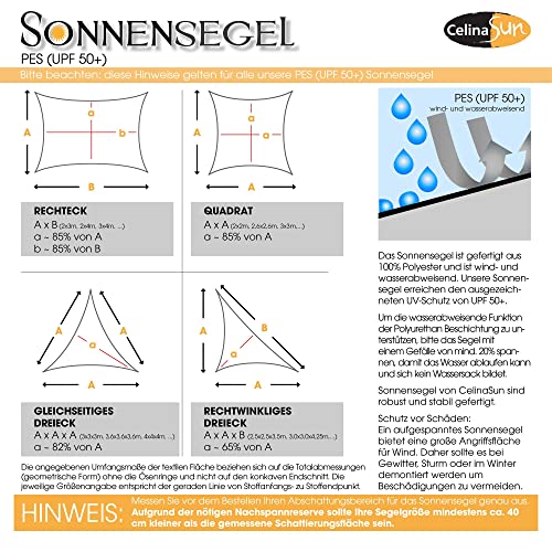 CelinaSun Sonnensegel wasserabweisend PES Rechteck 4x6m anthrazit UPF 50 Premium Sonnenschutz inkl Befestigungsseile – Bild 5