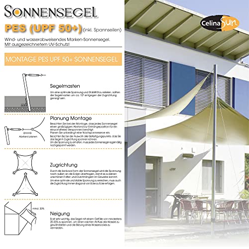 CelinaSun Sonnensegel wasserabweisend PES Rechteck 4x6m anthrazit UPF 50 Premium Sonnenschutz inkl Befestigungsseile – Bild 6