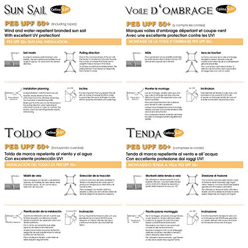 CelinaSun Sonnensegel wasserabweisend PES Rechteck 4x6m anthrazit UPF 50 Premium Sonnenschutz inkl Befestigungsseile – Bild 7