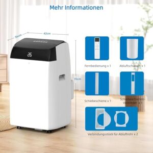 Alternative view of Mobiles Klimagerät 10000BTU, 3-in-1 Mobile Klimaanlage mit Abluftschlauch, Kühlen, Entfeuchten und Ventilieren, Klimagerät mit Timer, 2,9KW, für Raumgröße bis 46㎡, Weiß [Energieklasse A]