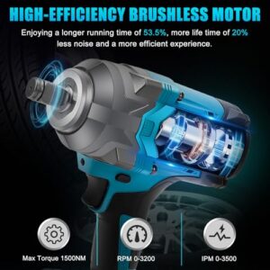 Alternative view of 1500Nm Akku Schlagschrauber für Makita 18V Akku(Ohne Batterie), 1/2 Zoll Bürstenloser Drehschlagschrauber mit 6 Stecknüsse und LED-Licht, für Gerüstbau, Autoreifen und Automobilmontage