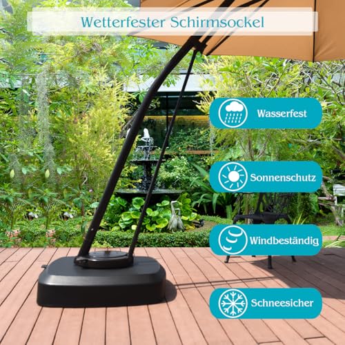COSTWAY Sonnenschirmständer mit Rollen, 150kg, befüllbar, rollbar, Schirmständer für große Ampelschirme, Ampelschirmständer für Garten, Terrasse – Bild 2