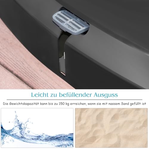 COSTWAY Sonnenschirmständer mit Rollen, 150kg, befüllbar, rollbar, Schirmständer für große Ampelschirme, Ampelschirmständer für Garten, Terrasse – Bild 3