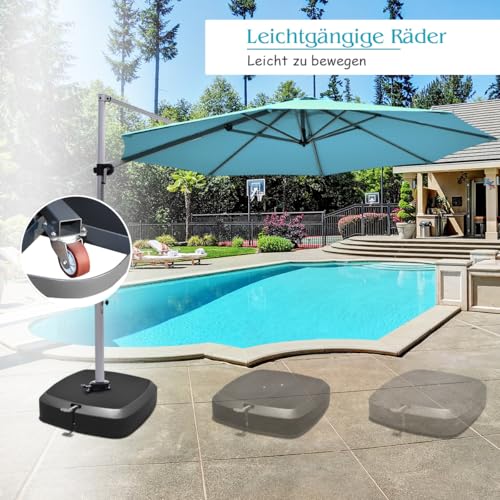 COSTWAY Sonnenschirmständer mit Rollen, 150kg, befüllbar, rollbar, Schirmständer für große Ampelschirme, Ampelschirmständer für Garten, Terrasse – Bild 4