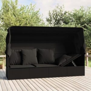 Alternative view of vidaXL Outdoor Loungebett, Verstellbar Gartensofa mit Kissen Dach, Sonnenliege mit Stahlrahmen, Relaxliege Lounge Sofa, Schwarz Poly Rattan