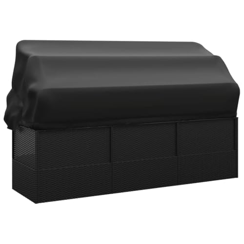 vidaXL Outdoor Loungebett, Verstellbar Gartensofa mit Kissen Dach, Sonnenliege mit Stahlrahmen, Relaxliege Lounge Sofa, Schwarz Poly Rattan – Bild 9