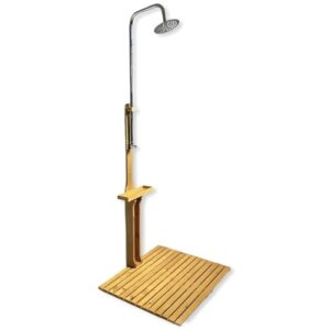 BURI Gartendusche Holz 221 cm Außendusche Garten mit Bodenplatte 75x75 cm Holzdusche Outdoor Kiefernholz geölt verzinktes Eisen Duschkopf 205 cm Gartenschlauch Pooldusche wetterfest Terrasse Camping