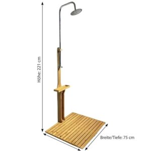 Alternative view of BURI Gartendusche Holz 221 cm Außendusche Garten mit Bodenplatte 75x75 cm Holzdusche Outdoor Kiefernholz geölt verzinktes Eisen Duschkopf 205 cm Gartenschlauch Pooldusche wetterfest Terrasse Camping