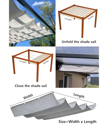 Einziehbare Welle Sonnensegel Nach Maß Wellenmarkise Verstellbar Segeltuch mit Ösen und Kordel Markisenstoff UV-Schutz Sonnenschutz Wasserdicht für Garten Pergola Balkon Terrasse 1.5x10M Hellgrau – Bild 5