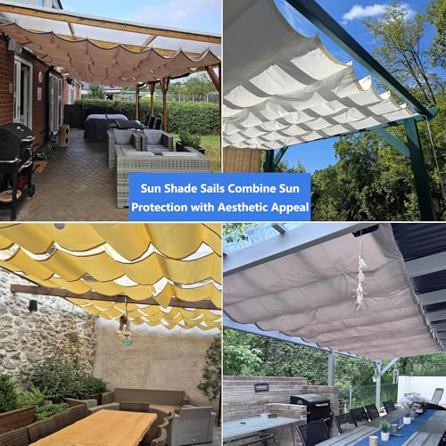 Einziehbare Welle Sonnensegel Nach Maß Wellenmarkise Verstellbar Segeltuch mit Ösen und Kordel Markisenstoff UV-Schutz Sonnenschutz Wasserdicht für Garten Pergola Balkon Terrasse 1.5x10M Hellgrau – Bild 6
