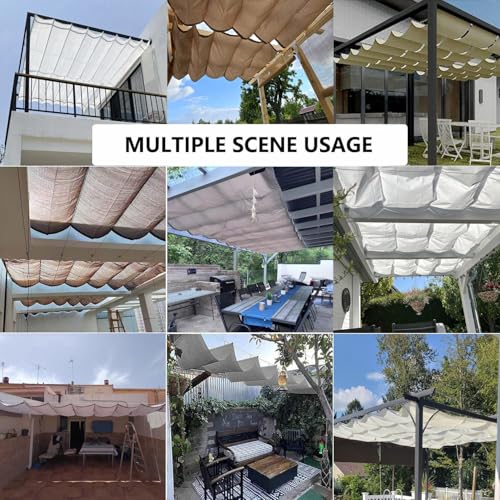 Einziehbare Welle Sonnensegel Nach Maß Wellenmarkise Verstellbar Segeltuch mit Ösen und Kordel Markisenstoff UV-Schutz Sonnenschutz Wasserdicht für Garten Pergola Balkon Terrasse 1.5x10M Hellgrau – Bild 7
