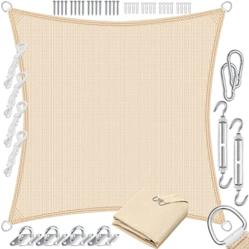 KESSER® Sonnensegel Sonnenschutz Windschutz | HDPE Gewebe | wasserabweisend & windabweisend | Quadrat 4x4m | 5-Fach quer vernäht robust & stabil Schattenspender Garten Balkon Terrasse Creme