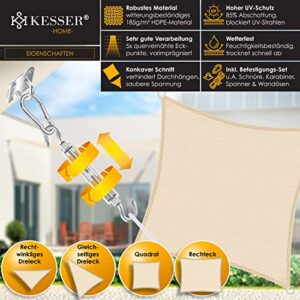 Alternative view of KESSER® Sonnensegel Sonnenschutz Windschutz | HDPE Gewebe | wasserabweisend & windabweisend | Quadrat 4x4m | 5-Fach quer vernäht robust & stabil Schattenspender Garten Balkon Terrasse Creme
