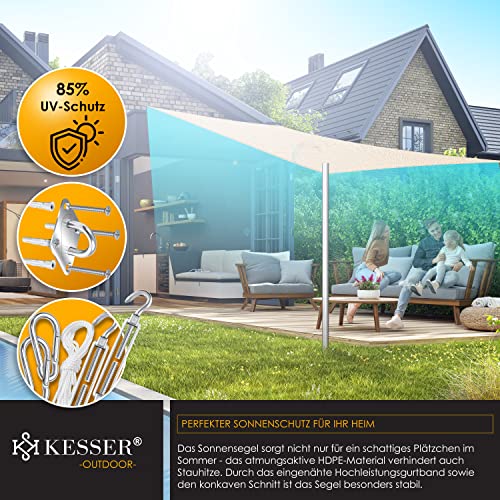 KESSER® Sonnensegel Sonnenschutz Windschutz | HDPE Gewebe | wasserabweisend & windabweisend | Quadrat 4x4m | 5-Fach quer vernäht robust & stabil Schattenspender Garten Balkon Terrasse Creme – Bild 4