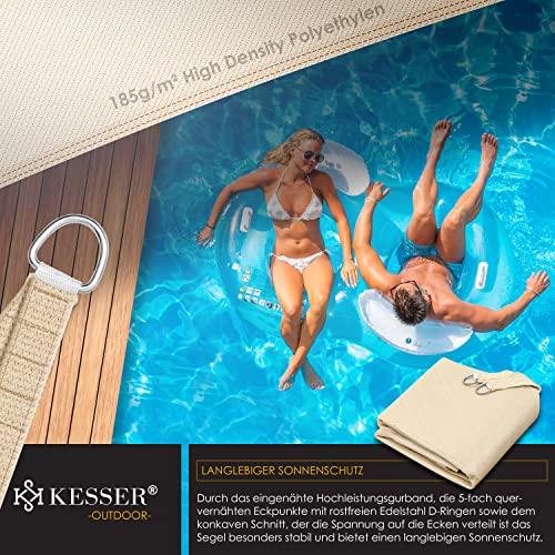 KESSER® Sonnensegel Sonnenschutz Windschutz | HDPE Gewebe | wasserabweisend & windabweisend | Quadrat 4x4m | 5-Fach quer vernäht robust & stabil Schattenspender Garten Balkon Terrasse Creme – Bild 6